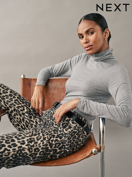 Gri - Super Soft Modal Rib Roll Neck Long Sleeve Top (B25617) | 114 LEI
