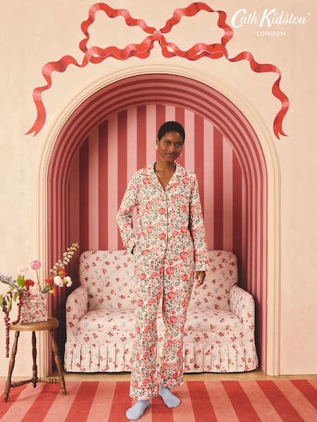 Cath Kidston Red Rose Button Through 100% Cotton Pyjamas (B25627) | AED252