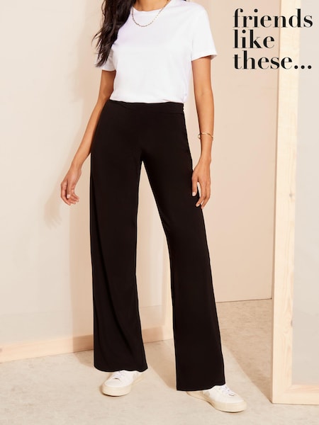 Friends Like These Black Elasticated Wasit Soft Slinky Wide Leg Trousers (B25639) | €13
