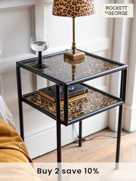 Rockett St George Leopard Print Glass Bedside Table (B25647) | €189
