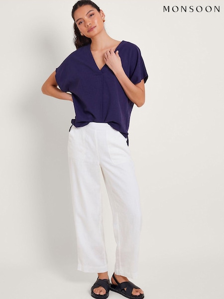 Alb - Monsoon Parker 100% Lenjerie de pat Decupat/Trei sferturi Pantaloni (B25723) | 246 LEI
