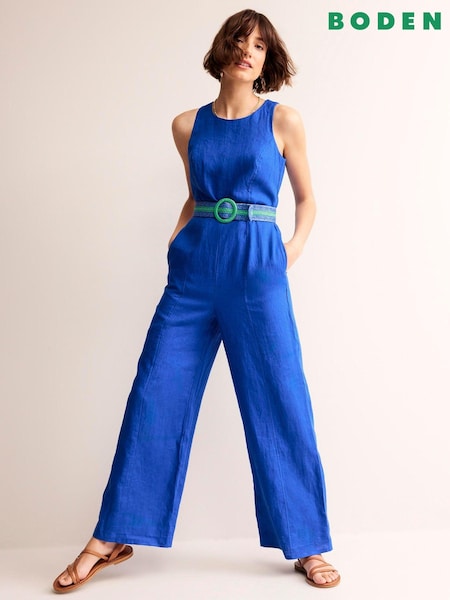 Boden Blue Carla 100% Linen Jumpsuit (B25735) | €78