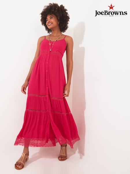 Joe Browns Pink Vibrant Tiered Strappy Button Through Maxi Sundress (B25740) | €34