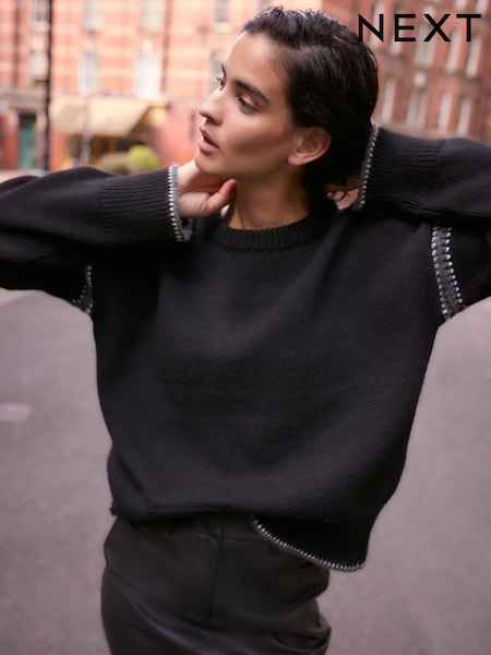 Black Contrast Trim Soft Touch Knitted Jumper (B25782) | €27
