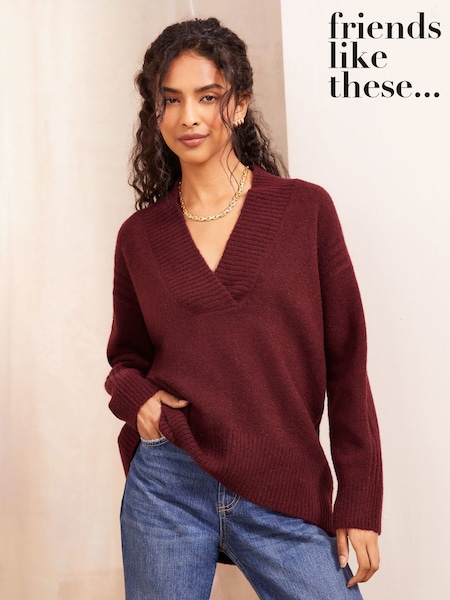 Friends Like These Deep V Neck Longline Jumper (B25803) | 156 LEI