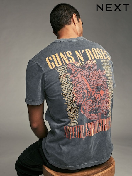 Oglje siva Guns N' Roses - Klasičen kroj - Band Graphic Print T-Shirt (B25903) | € 27