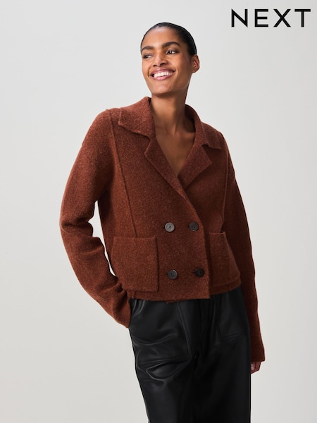 Rjava rjava - Smart Collared Knitted Blazer Cardigan Jacket with Wool (B25970) | € 25