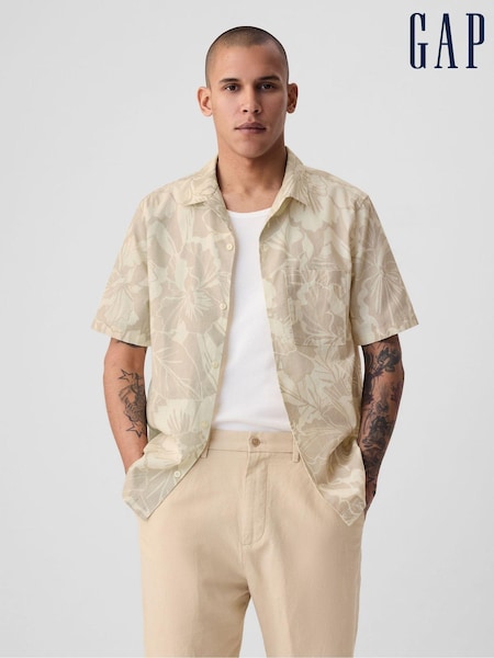Gap Beige Linen Cotton Short Sleeve Shirt (B25985) | €13