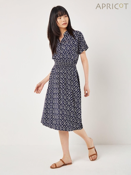 Apricot Blue Batik Floral Collar Midi Dress (B26025) | €21.50