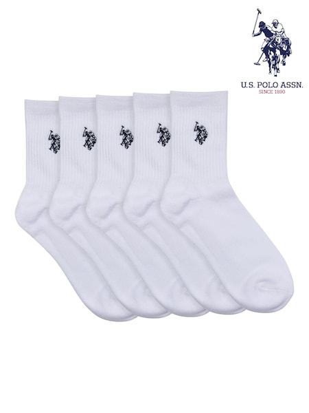 U.S. Polo Assn. White Quarter Mens 100% Cotton Sports Socks 5 Pack (B26040) | €29