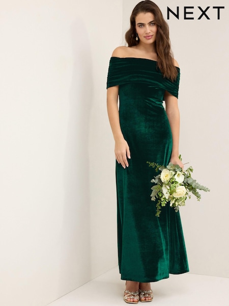Smaragdgrün - Bardot Velvet Maxi Dress (B26044) | 105 €