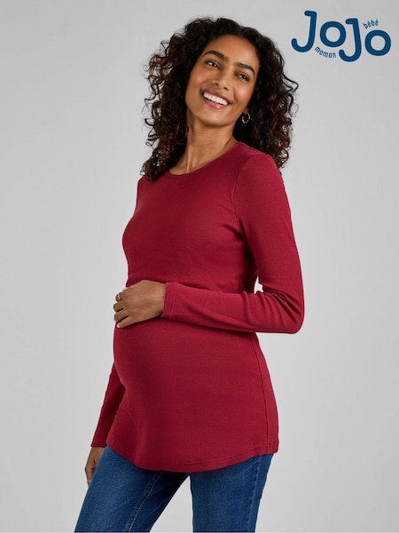JoJo Maman Bébé Rust Red Ribbed Jersey Maternity & Nursing Top (B26061) | AED172