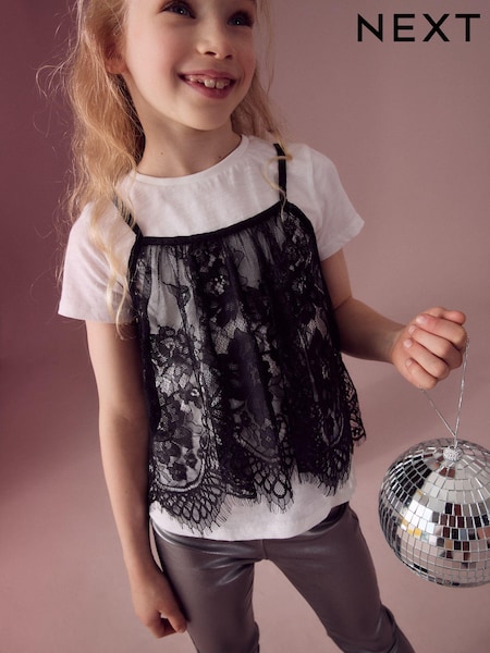 Black Lace Cami And 100% Cotton T-Shirt Set (3-16yrs) (B26068) | €9 - €12.50