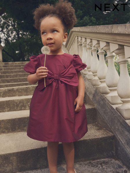 Raspberry Pink Taffeta - Bow Party Dress (3mths-10yrs) (B26124) | €13 - €17
