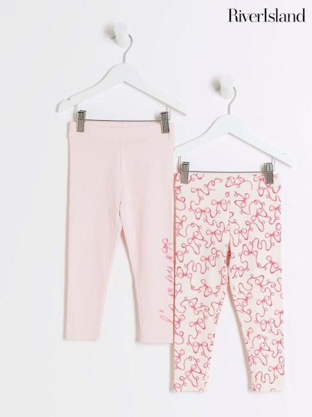 River Island Girls Bow Multipack Rib 100% Cotton Leggings (B26140) | 19 €