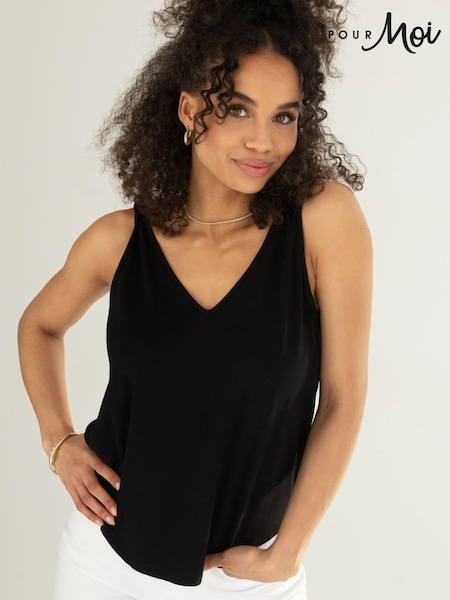 Pour Moi Black Chrome Sophie Fuller Bust Stretch V-Neck Vest with LENZING™ ECOVERO™ Viscose (B26331) | €15.50