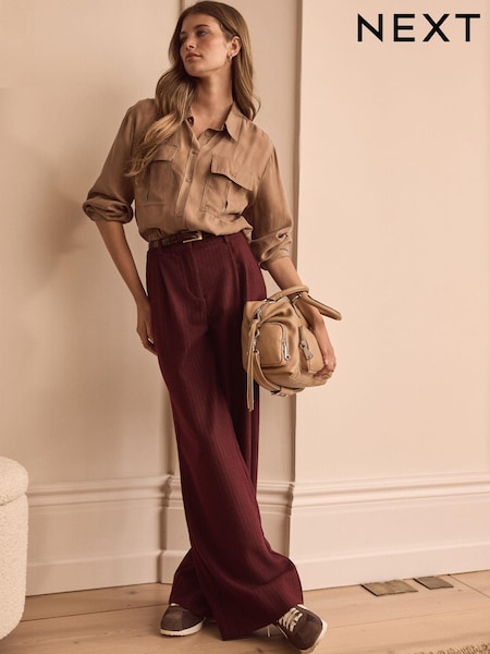 Burgundy Premium Wool Blend Wide Leg Trousers (B26359) | €34