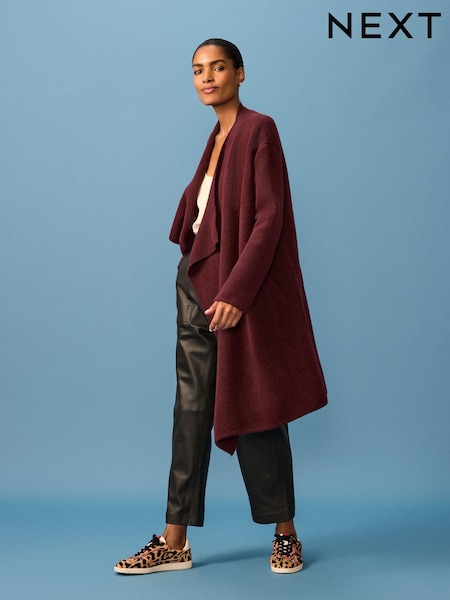 בורדו אדום - Soft Touch Waterfall Longline Knitted Cardigan Coatigan (B26365) | ‏224‏₪