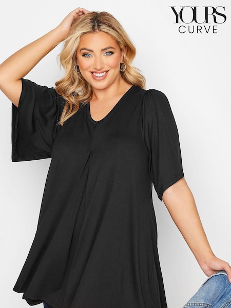 Yours Curve Pleat Swing Angel Sleeve Top (B26386) | ‏121‏₪