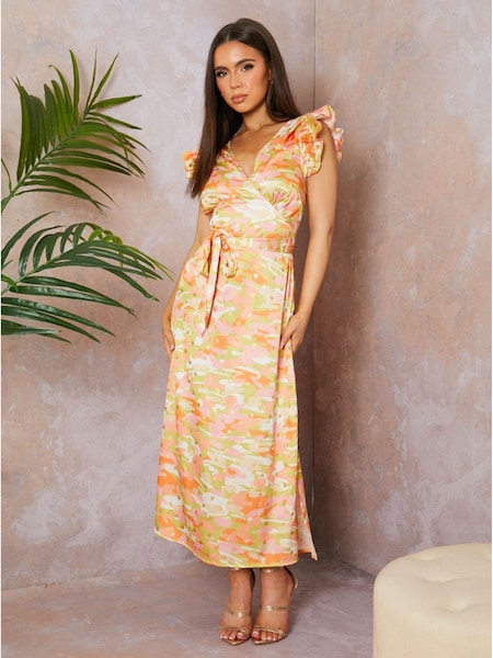 Chi Chi London Pink V-Neck Abstract Foil Spot Print Midi Dress (B26484) | €26
