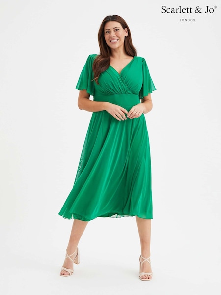 Scarlett & Jo Green Victoria Angel Sleeve Mesh Midi long Dress (B26566) | 396 QAR