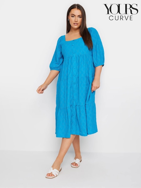 Yours Curve Blue Anglaise Button Front Maxi Dress (B26578) | €52