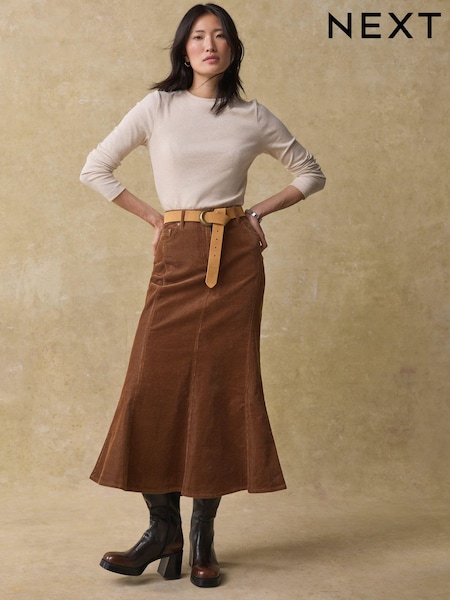 Brown Co-ord 100% Cotton Midi Skirt (B26630) | AED158