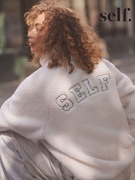 self. Ecru Borg Popper Neck Jumper (B26665) | €30