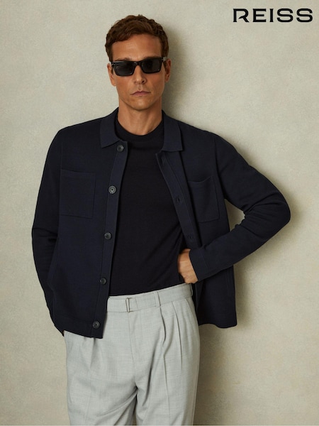 Reiss Navy Forester Knitted Button-Through Jacket (B26723) | €249