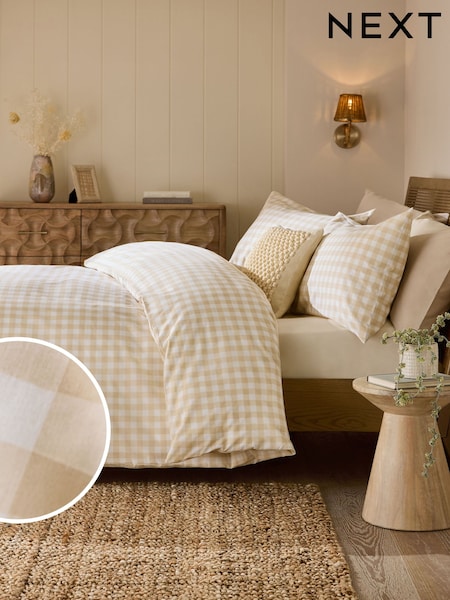 Natural Gingham Duvet Cover and Pillowcase Set (B26731) | €13 - €34