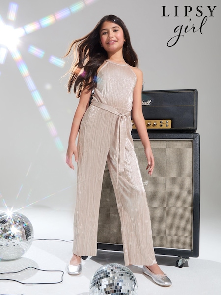 Lipsy Halterneck Metallic Pleated Jumpsuit (5-16yrs) (B26737) | 21 € - 26 €