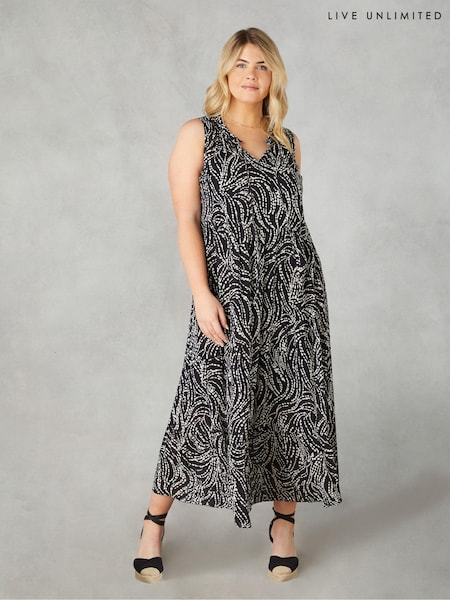 Live Unlimited Black Curve Spot Print Ruffle Maxi Dress (B26740) | €50