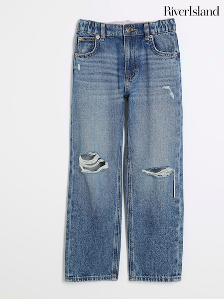 River Island Blue Girls Mid Wash 100% Cotton Straight Jeans (B26766) | € 16