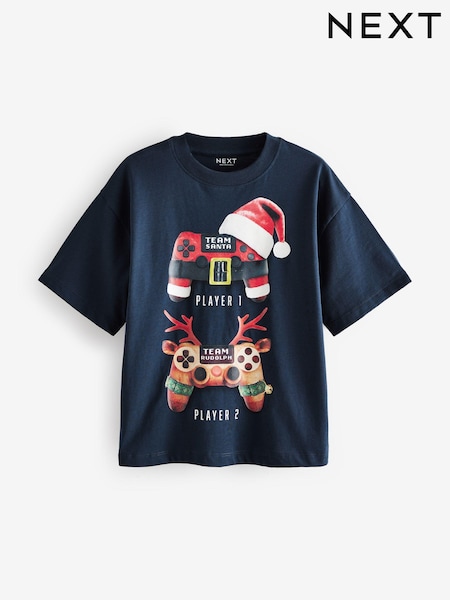 Navy Blue Game Controller Short Sleeve Christmas 100% Cotton T-Shirt (3-16yrs) (B26767) | €5 - €7