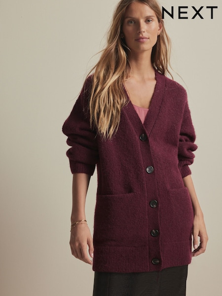 Rdeča jagodna - Relaxed Fit Oversized Longline Button Knitted Cardigan (B26817) | € 23