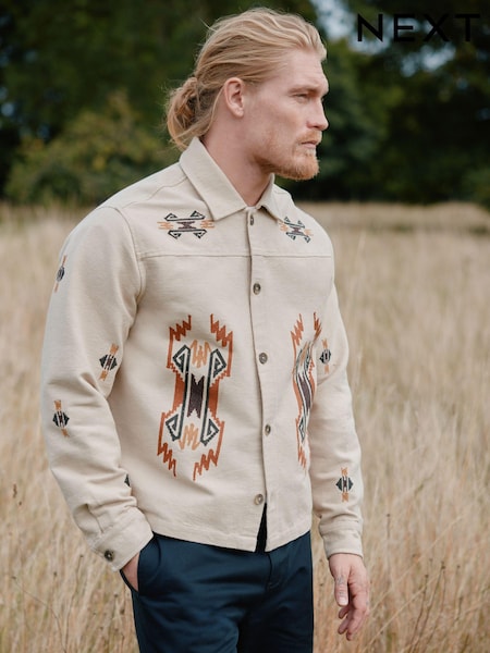 Natural Print Embroidered Shacket (B26818) | €25