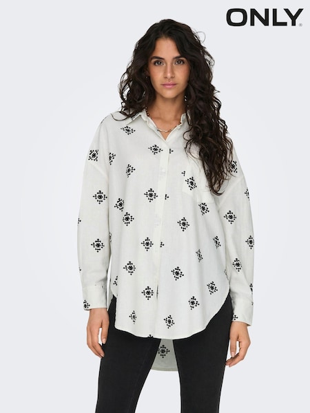 ONLY White Oversized Embroidered Print Shirt (B26835) | €17.50
