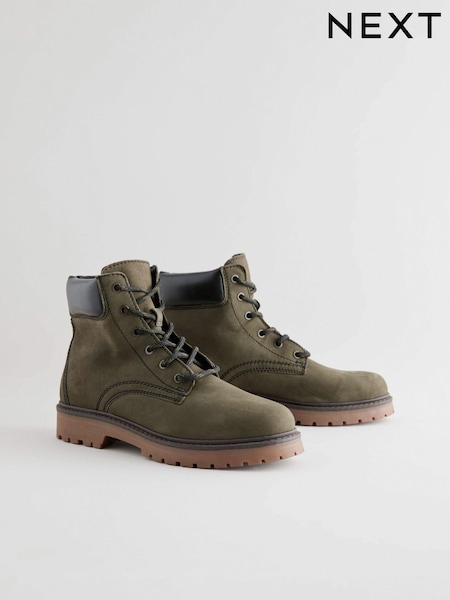 Khaki Green Standard/Wide Fit Forever Comfort® Lace-Up Collared Boots (B26839) | AED142