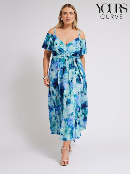 Синий - Yours Curve London Floral Bardot Maxi Dress (B26845) | €70
