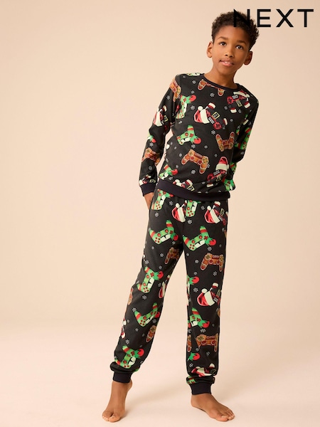 Black/Green Xmas Gamer Single Long Sleeve Pyjamas (6-16yrs) (6-16yrs) (B26848) | AED56 - AED74