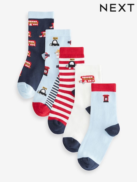 Blau/Rot mit London-Bus-Motiv - Print Rich Socks 5 Pack (B26903) | 10 € - 11 €