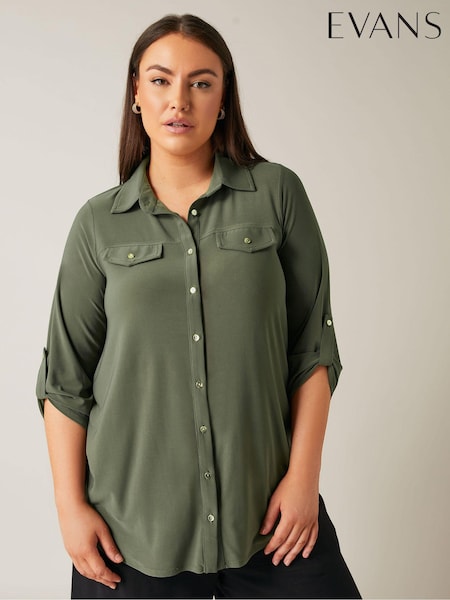 EVANS Curve Khaki Green Tab Sleeve Blouse (B26943) | 45 €