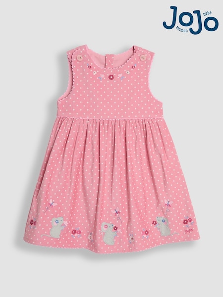 JoJo Maman Bébé Pink Mouse Applique Cord Dress (B26993) | AED179