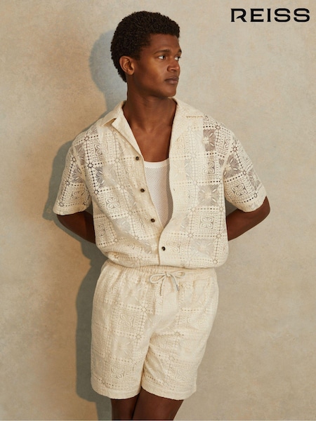 Reiss Ecru Pallas Crochet Cuban-Collar Shirt (B27047) | $244