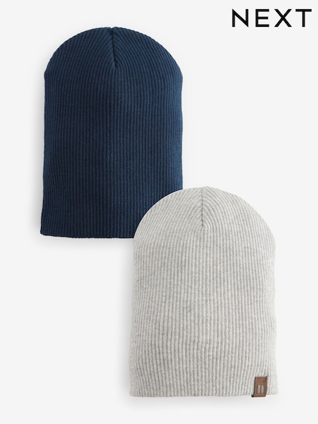 Grau/Marineblau - Beanie 100% Cotton Hats 2 Pack (3mths-10yrs) (B27107) | 7 € - 11 €