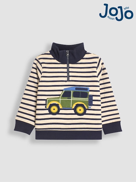 JoJo Maman Bébé Natural Jeep Applique Half Zip Sweatshirt (B27163) | €42