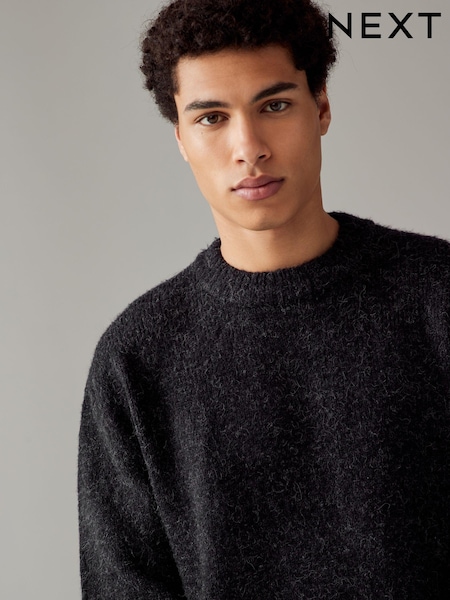 Charcoal Grey Relaxed Fit Fluffy Textured Crew Jumper (B27200) | €20