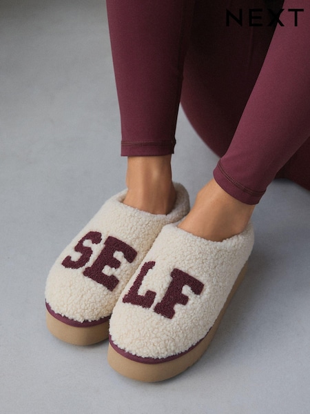 Ecru - Platform Borg Slippers (B27221) | € 20