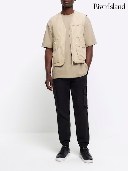Musta - River Island Elasticated Cargo Trousers (B27326) | €63