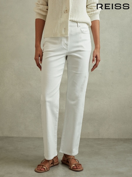 Reiss White Selin Petite Mid Rise Straight Leg Jeans (B27336) | $245